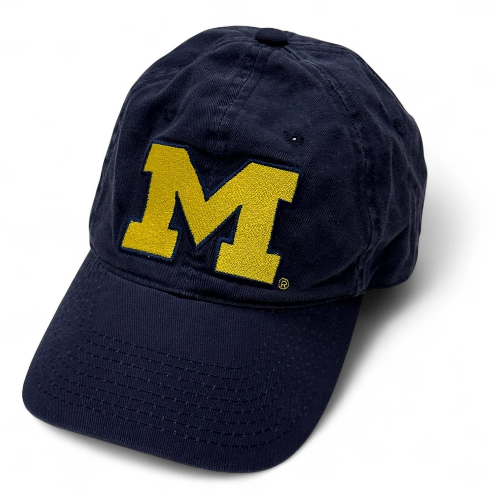 Michigan Wolverines Embroidered Cotton Twill Hat Baseball Cap Blue Adjustable